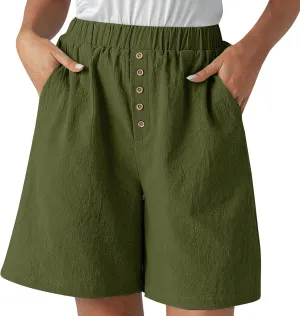 Women Summer Long Shorts Casual Elastic Waist Baggy Bermuda with Pocket, Women's Comfort Wide Leg Short Pants