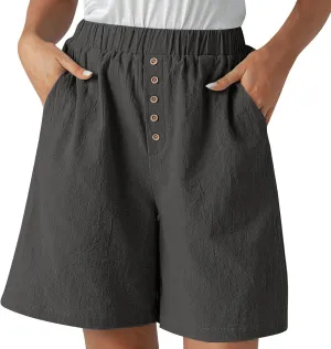 Women Summer Long Shorts Casual Elastic Waist Baggy Bermuda with Pocket, Women's Comfort Wide Leg Short Pants