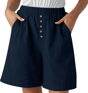 Women Summer Long Shorts Casual Elastic Waist Baggy Bermuda with Pocket, Women's Comfort Wide Leg Short Pants