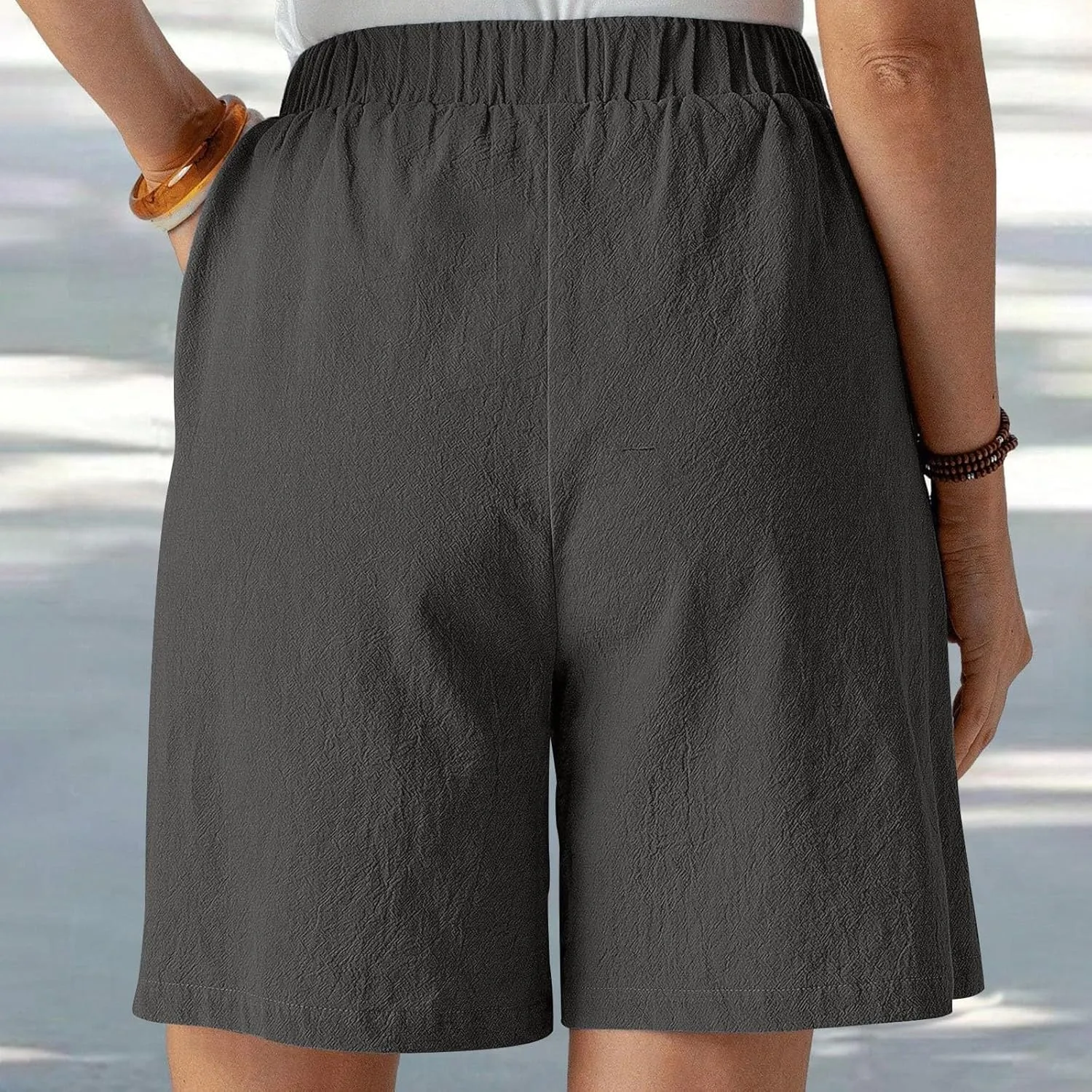 Women Summer Long Shorts Casual Elastic Waist Baggy Bermuda with Pocket, Women's Comfort Wide Leg Short Pants
