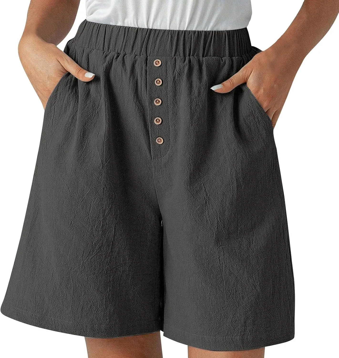 Women Summer Long Shorts Casual Elastic Waist Baggy Bermuda with Pocket, Women's Comfort Wide Leg Short Pants