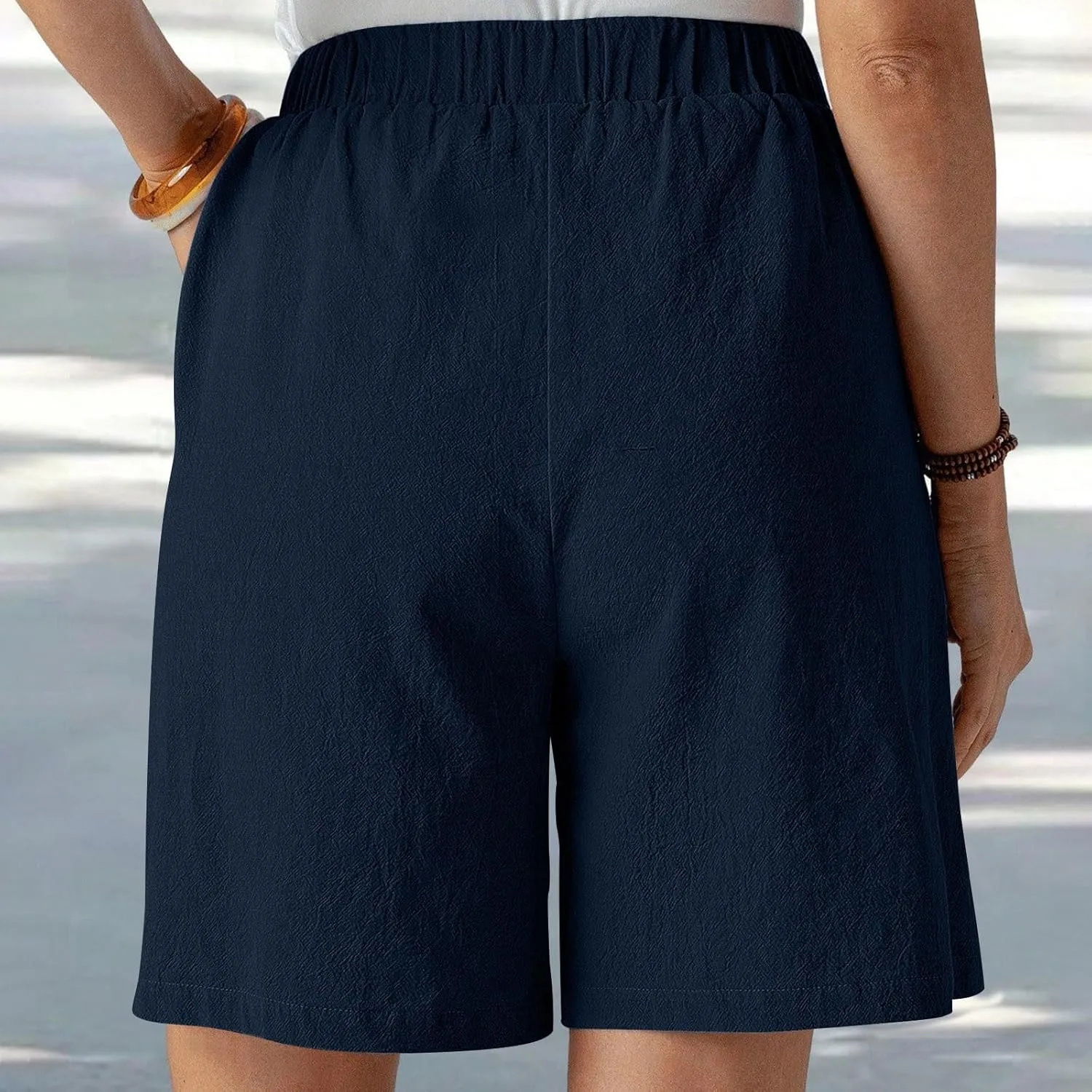 Women Summer Long Shorts Casual Elastic Waist Baggy Bermuda with Pocket, Women's Comfort Wide Leg Short Pants