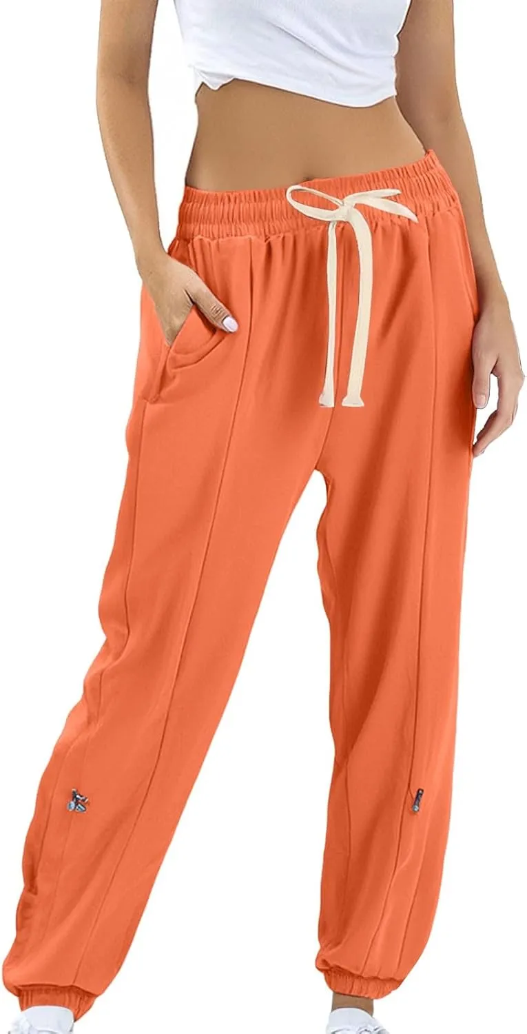 Women Sweatpants Joggers Long High Waisted Y2k Baggy Pants Trendy Lounge Athletic Bottom Trouser with Pockets