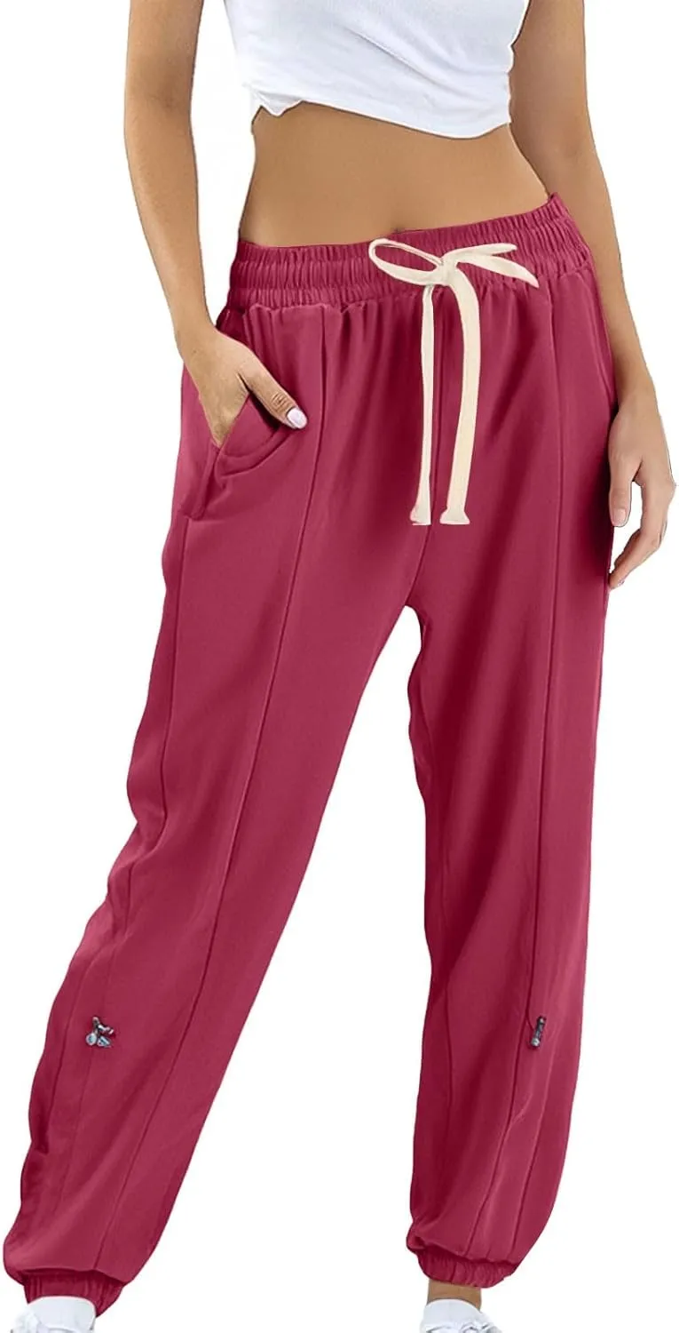 Women Sweatpants Joggers Long High Waisted Y2k Baggy Pants Trendy Lounge Athletic Bottom Trouser with Pockets