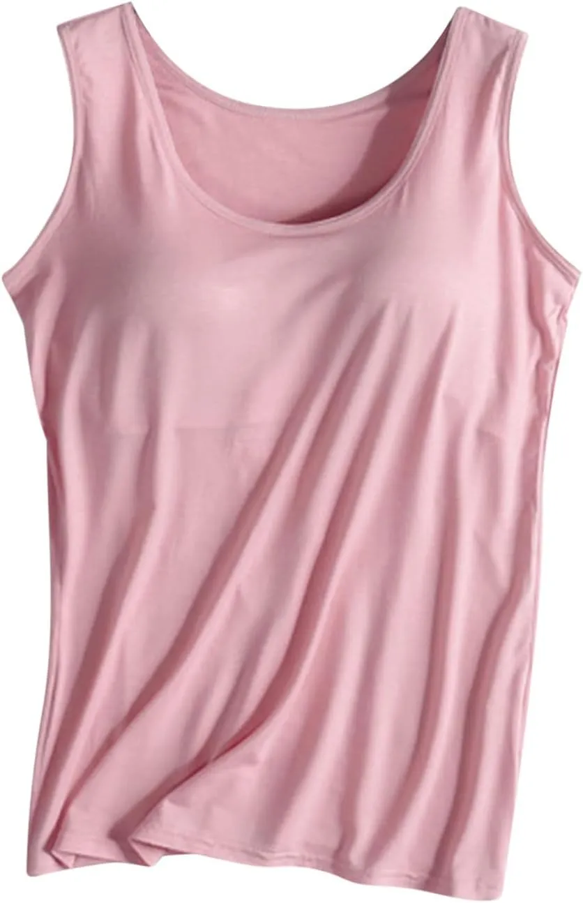 Women Tank Tops with Built in Bra Casual Modal Undershirt Summer Basic Padded Yoga Shirt Shelf Bras Workout Camisole