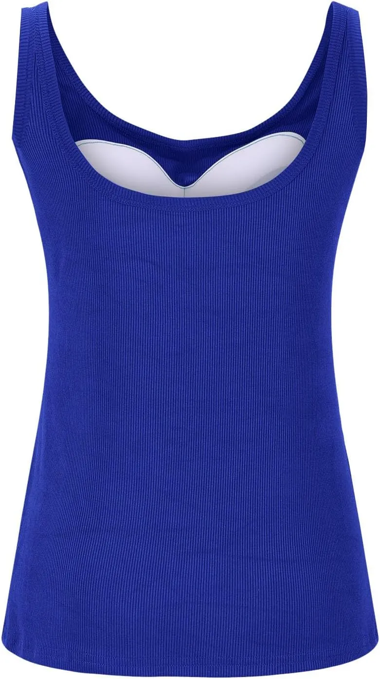 Women Tank Tops with Built in Bras Summer Casual Ribbed Knit Camisole U Neck Sleeveless Padded Workout Yoga Shirt