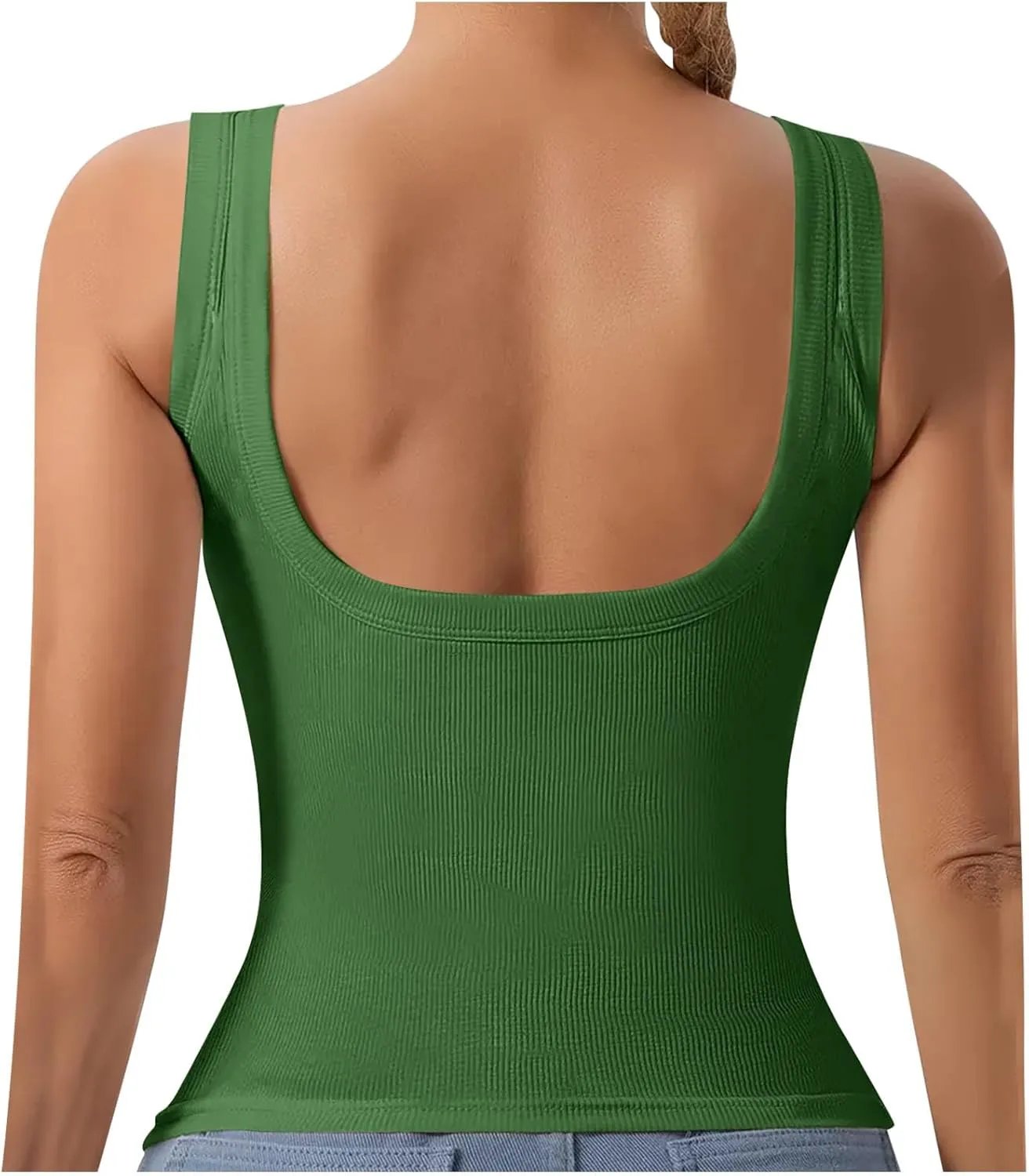 Women Tank Tops with Built in Bras Summer Casual Ribbed Knit Camisole U Neck Sleeveless Padded Workout Yoga Shirt