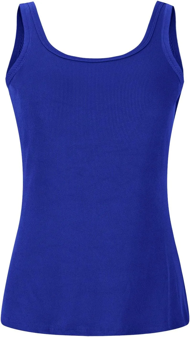 Women Tank Tops with Built in Bras Summer Casual Ribbed Knit Camisole U Neck Sleeveless Padded Workout Yoga Shirt