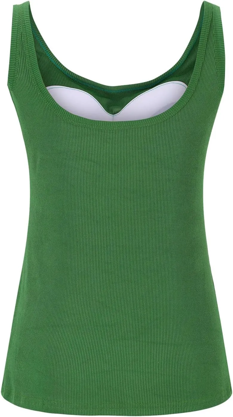 Women Tank Tops with Built in Bras Summer Casual Ribbed Knit Camisole U Neck Sleeveless Padded Workout Yoga Shirt