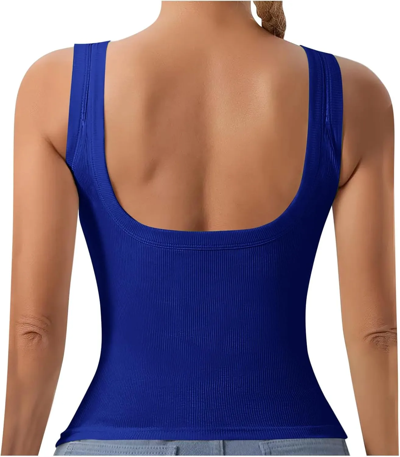 Women Tank Tops with Built in Bras Summer Casual Ribbed Knit Camisole U Neck Sleeveless Padded Workout Yoga Shirt