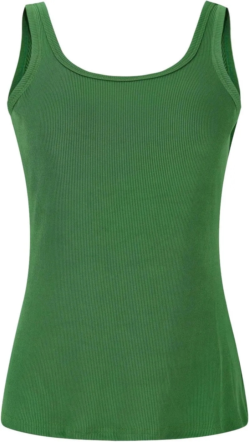 Women Tank Tops with Built in Bras Summer Casual Ribbed Knit Camisole U Neck Sleeveless Padded Workout Yoga Shirt