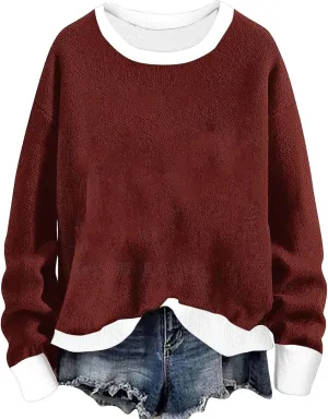 Women Winter Warm Sherpa Lined Fleece Crewneck Sweatshirt Pullover Loungewear Tunic Tops Fashion Going Out Clothes