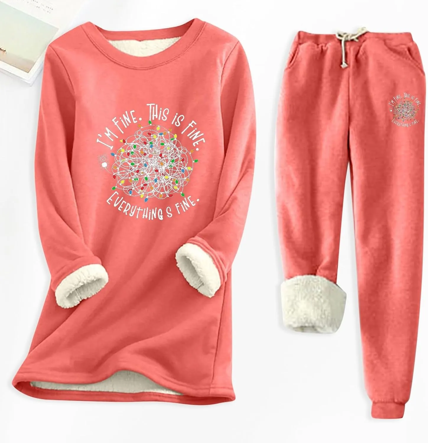 Women's 2 Piece Sweatsuit Loungewear Outfits Fleece Lined Sweatsuits Sets Pant Warm Crewneck Joggers Pjs Sleepwear