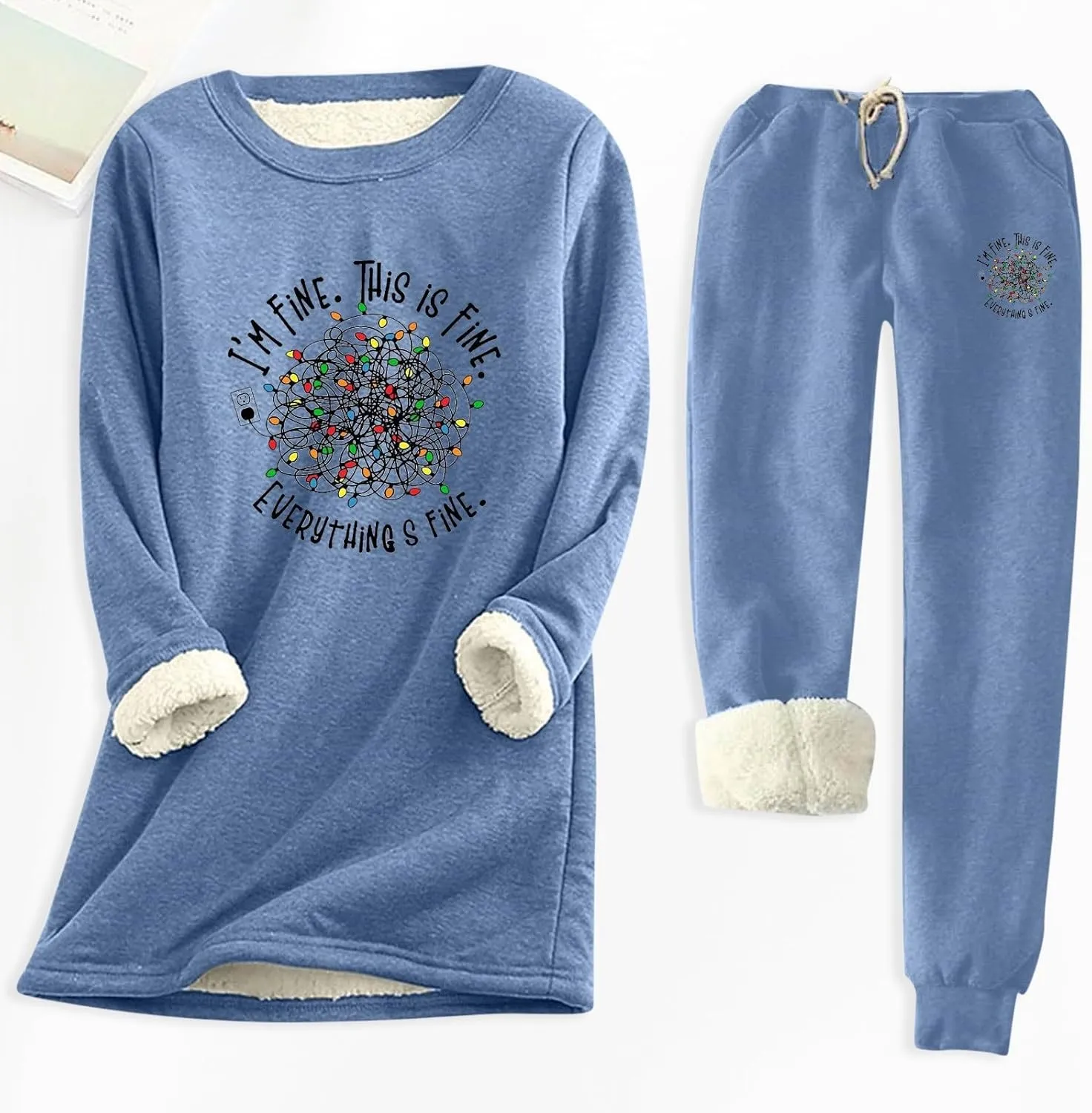 Women's 2 Piece Sweatsuit Loungewear Outfits Fleece Lined Sweatsuits Sets Pant Warm Crewneck Joggers Pjs Sleepwear