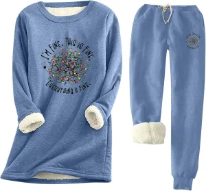 Women's 2 Piece Sweatsuit Loungewear Outfits Fleece Lined Sweatsuits Sets Pant Warm Crewneck Joggers Pjs Sleepwear