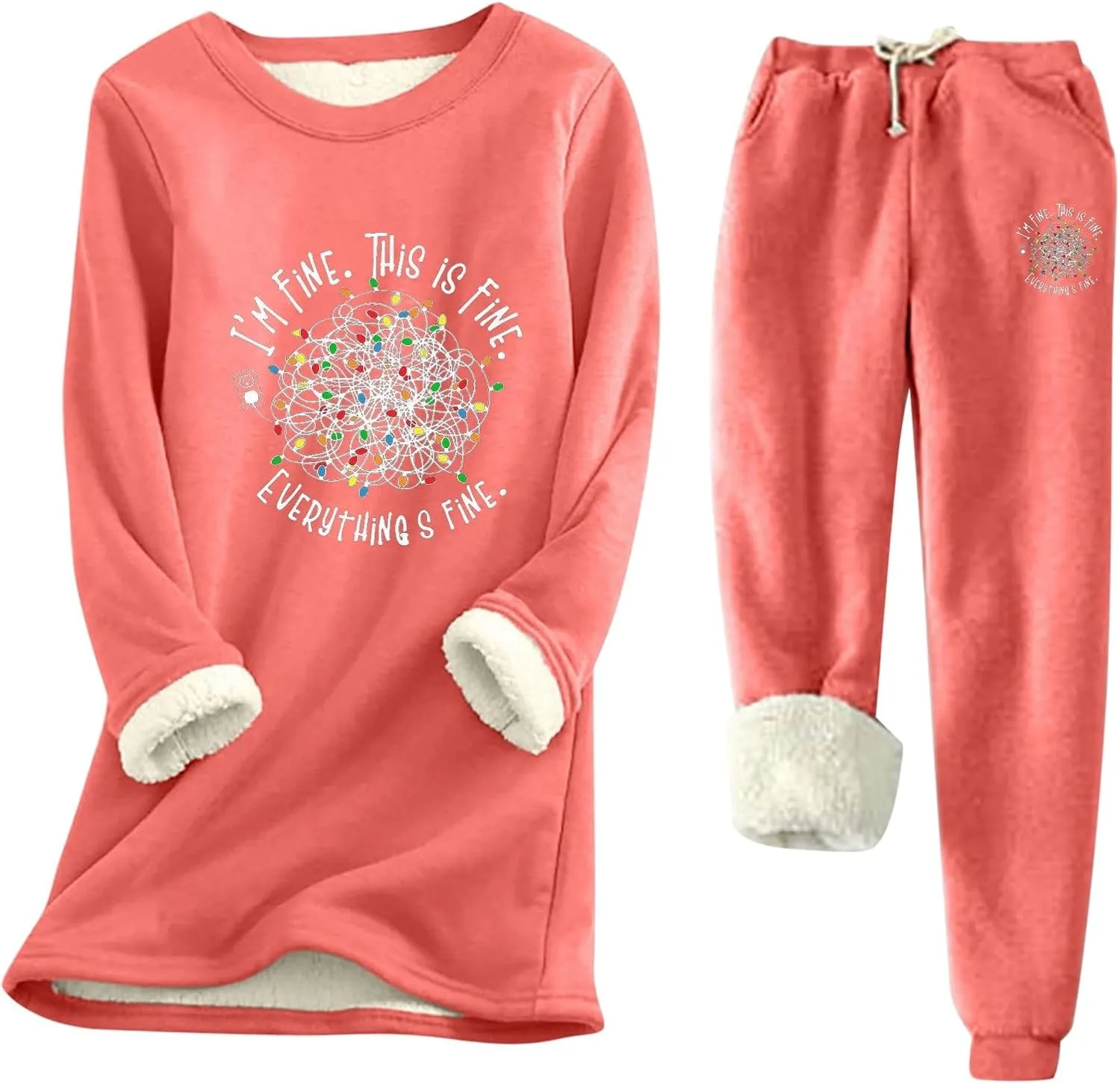 Women's 2 Piece Sweatsuit Loungewear Outfits Fleece Lined Sweatsuits Sets Pant Warm Crewneck Joggers Pjs Sleepwear