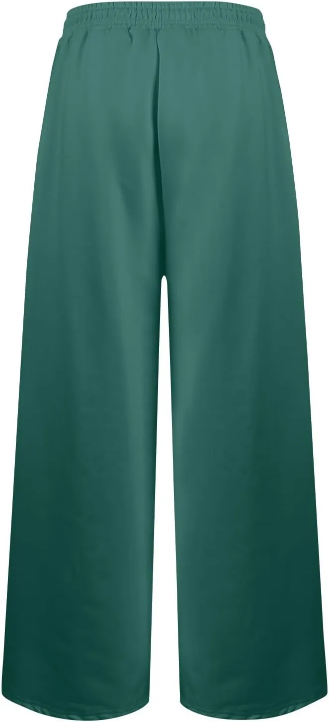 Women's Baggy Wide Leg Sweatpants Fleece Lined Joggers with Pockets Comfy Workout Elastic Waist Jogging Pants