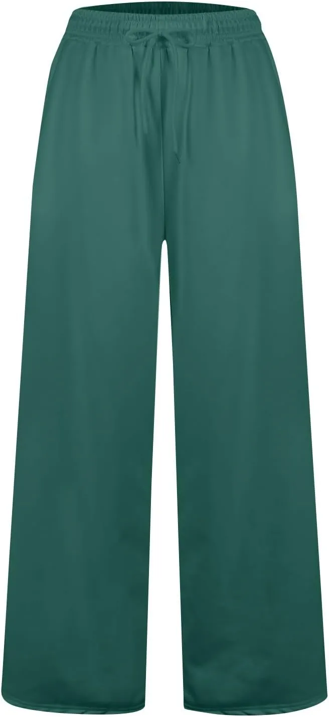 Women's Baggy Wide Leg Sweatpants Fleece Lined Joggers with Pockets Comfy Workout Elastic Waist Jogging Pants