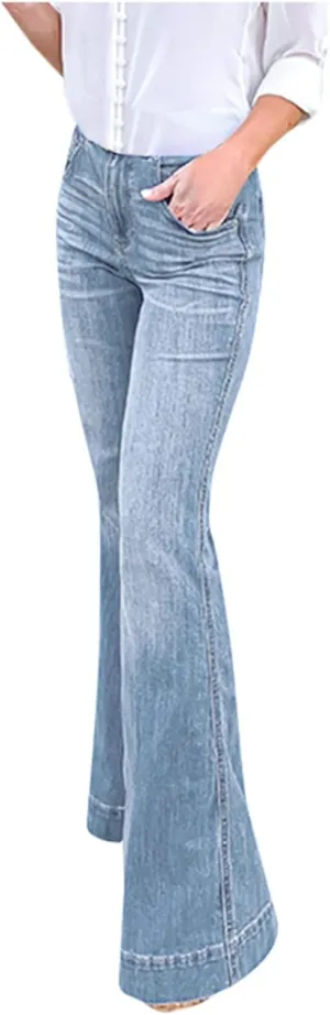 Women's Black Bell Bottom Jeans for Women High Waisted Flare Jeans Ladies Skinny Stretchy Baggy Denim Pants Jeggings
