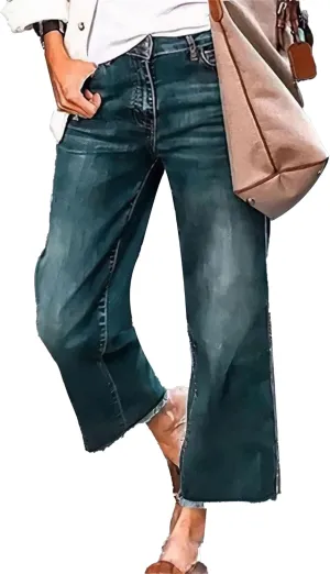 Women's Capri Jeans High Waisted Skinny Stretchy Ladies Jeans Trendy Pants Straight Leg Raw Hem Denim