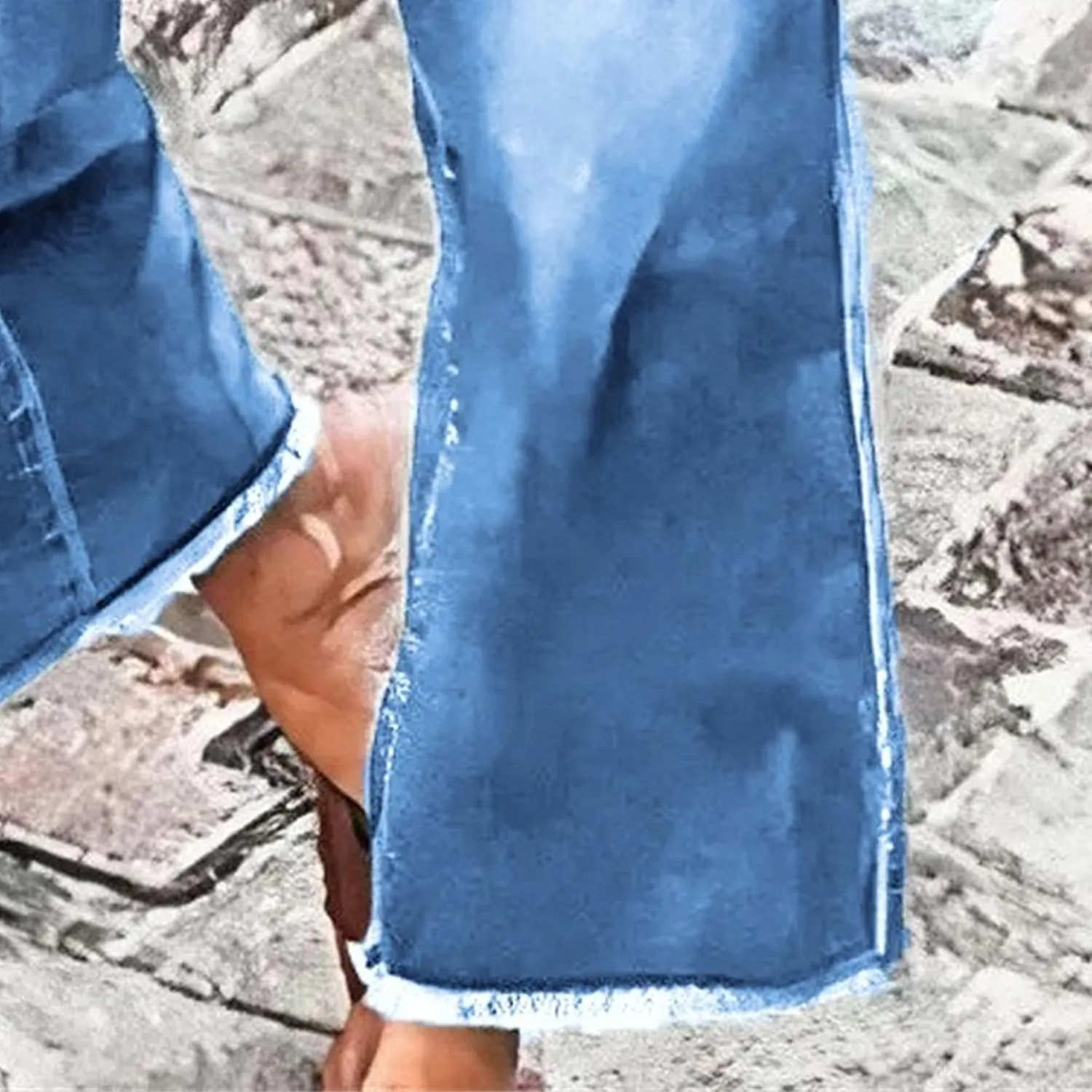 Women's Capri Jeans High Waisted Skinny Stretchy Ladies Jeans Trendy Pants Straight Leg Raw Hem Denim