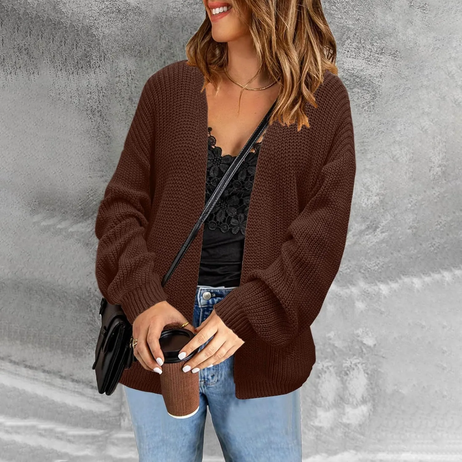 Womens Cardigan Sweater Business Casual Chunky Knit Sweater Jacket Loungewear Baggy Long Sleeve Open Front Cardigan