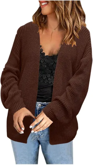 Womens Cardigan Sweater Business Casual Chunky Knit Sweater Jacket Loungewear Baggy Long Sleeve Open Front Cardigan