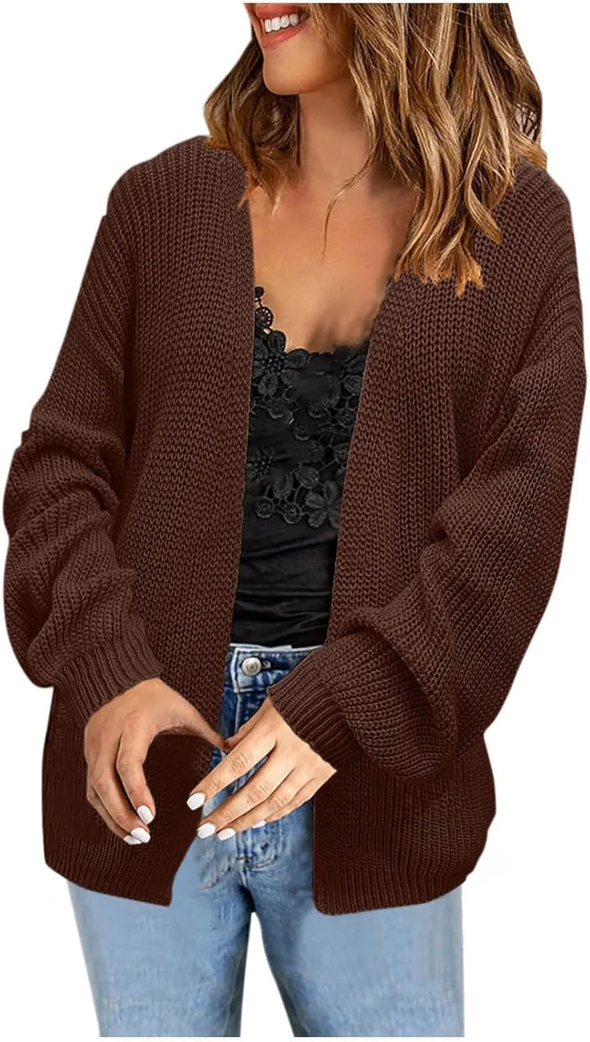 Womens Cardigan Sweater Business Casual Chunky Knit Sweater Jacket Loungewear Baggy Long Sleeve Open Front Cardigan