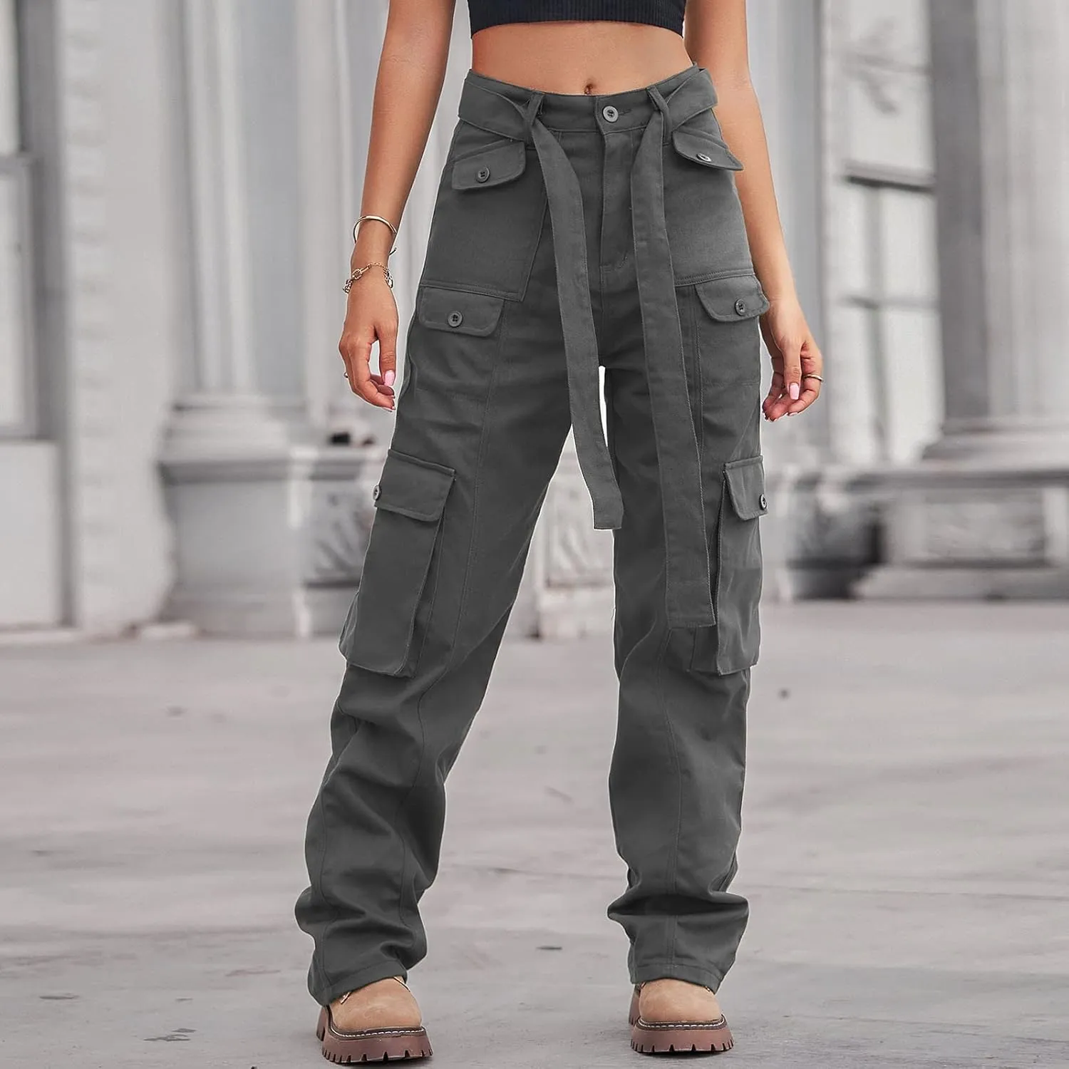 Womens Cargo Pants with Pockets Plus Size Hiking Pants Stretchy Combat Pants Casual Pants Fashion Streetwear