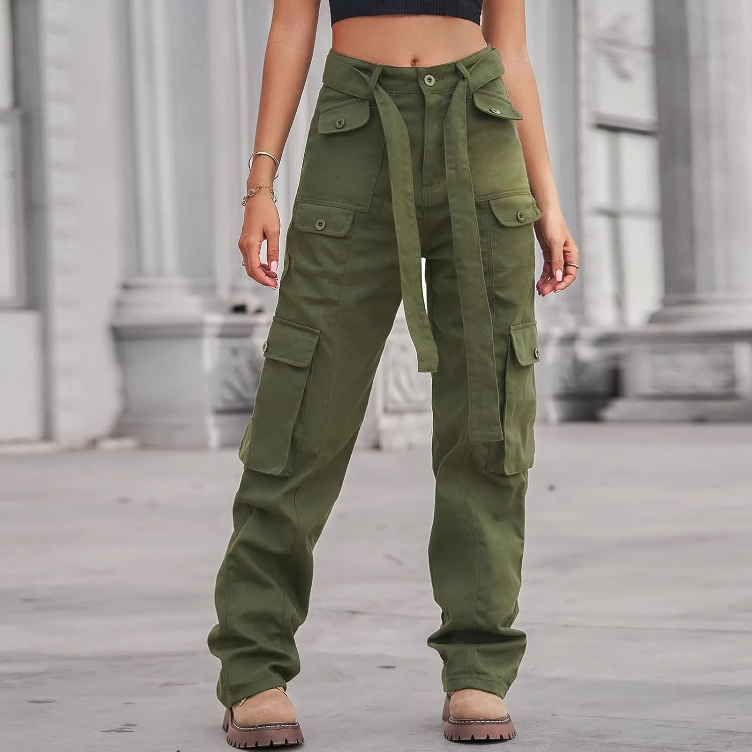 Womens Cargo Pants with Pockets Plus Size Hiking Pants Stretchy Combat Pants Casual Pants Fashion Streetwear