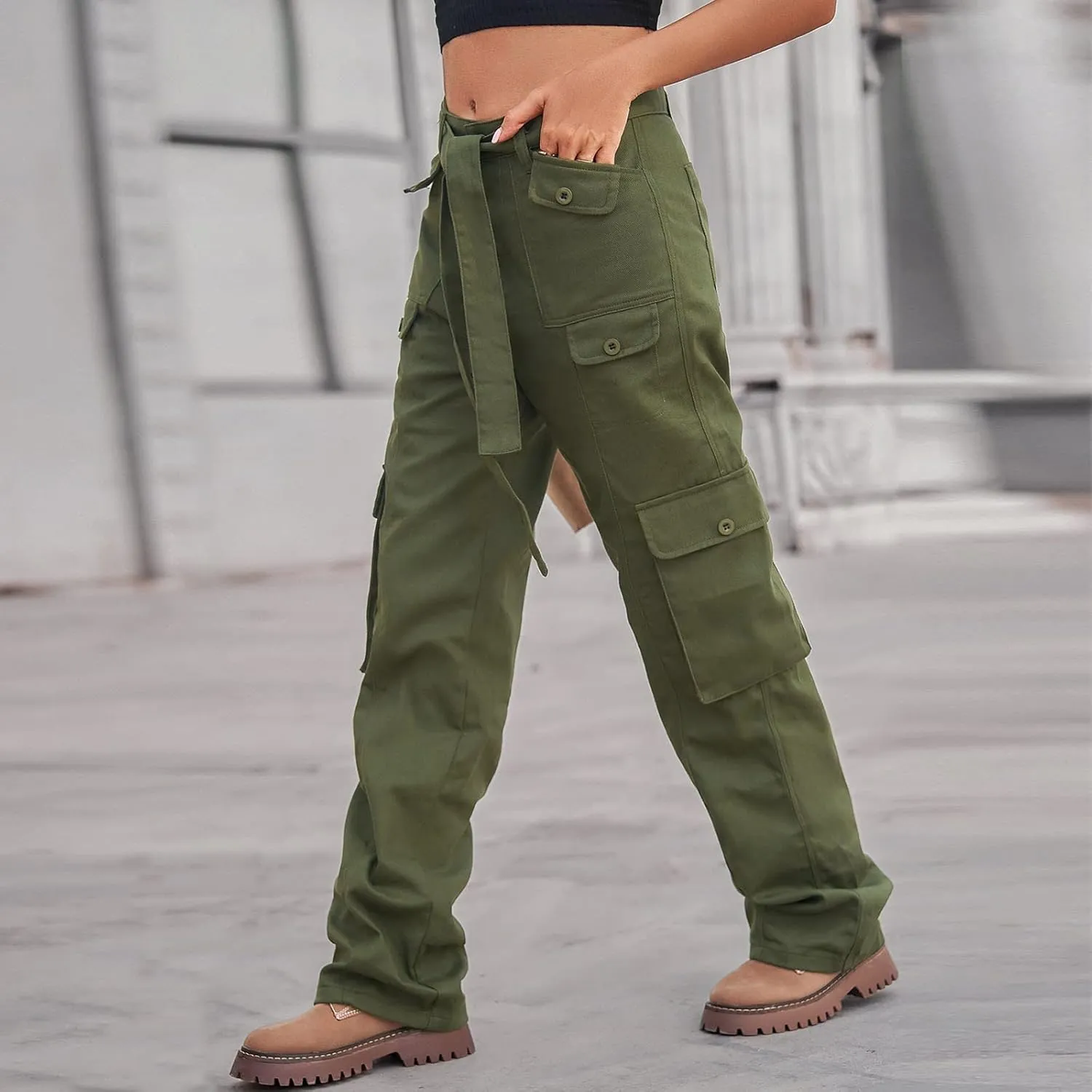 Womens Cargo Pants with Pockets Plus Size Hiking Pants Stretchy Combat Pants Casual Pants Fashion Streetwear