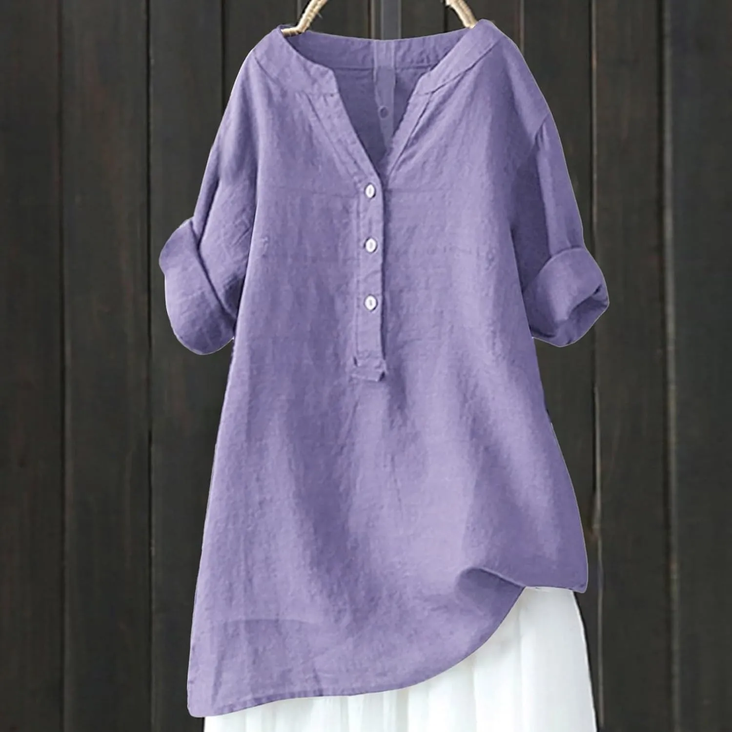 Womens Collared Button Down Shirt V Neck Short Sleeve Linen Summer Casual Work Blouse Top Loose Fit Tee Top