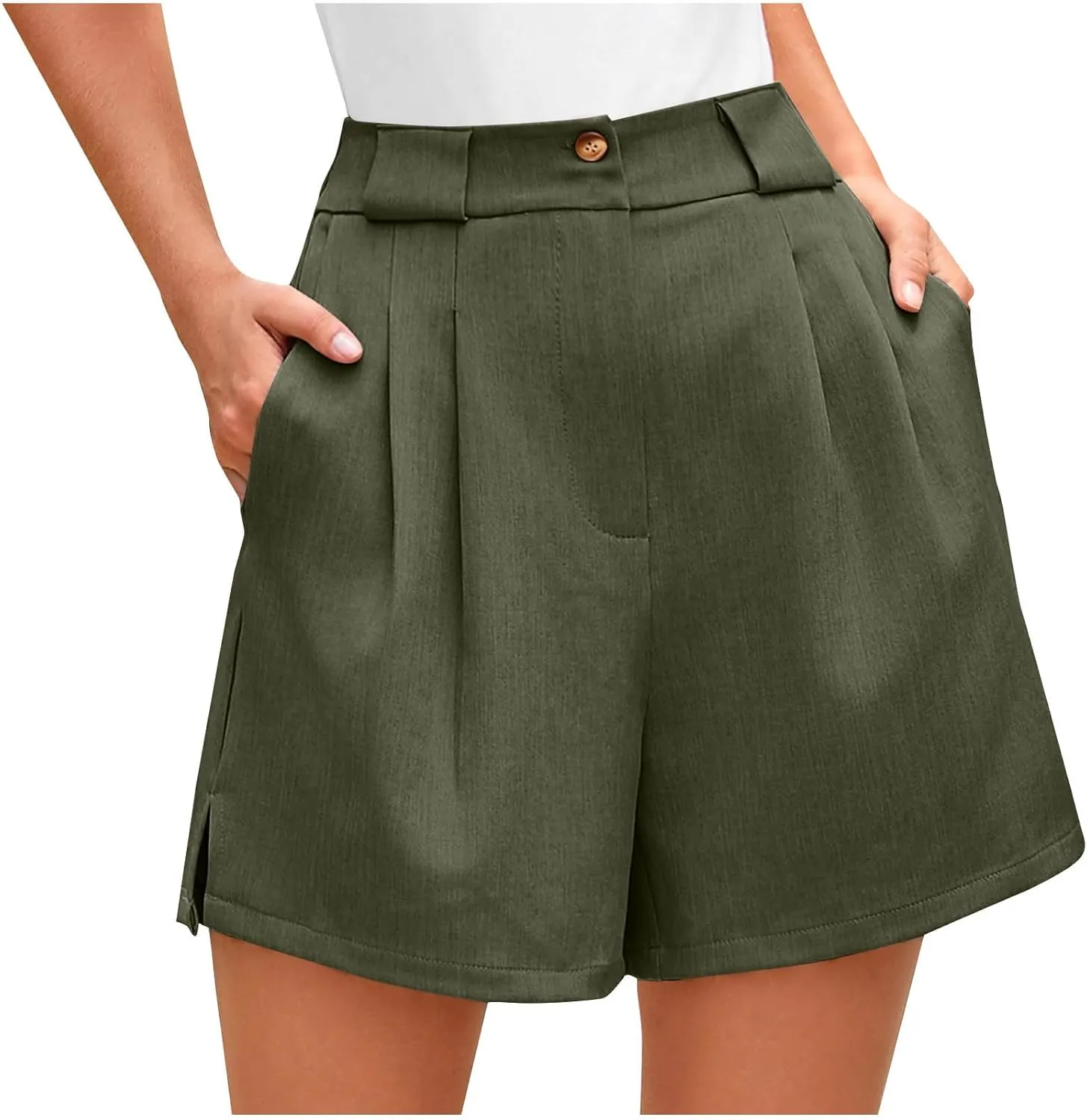 Women's Dressy Casual Shorts Wide Leg Summer Short Pants with Pockets High Waisted Business Work-Shorts