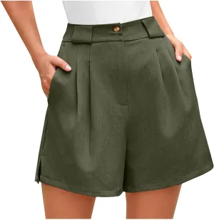 Women's Dressy Casual Shorts Wide Leg Summer Short Pants with Pockets High Waisted Business Work-Shorts