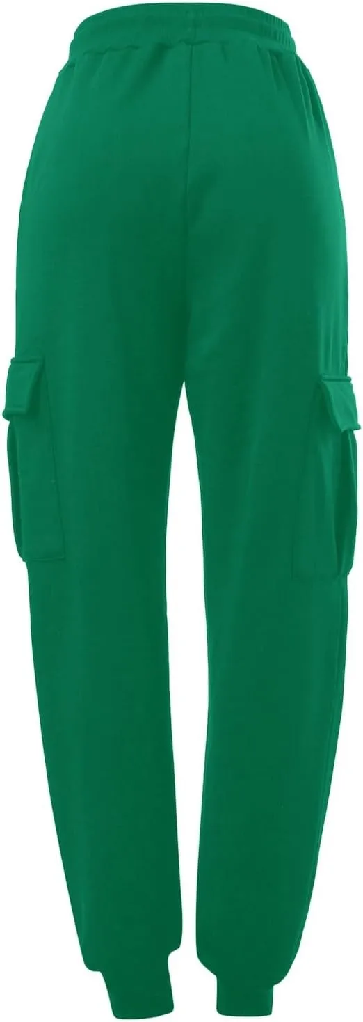 Womens Fleece Lined Sweatpants Ladies Solid Color Drawstring Elastic Waist Casual Loose Foot Fleece Sweatpants High