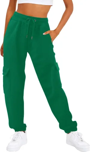 Womens Fleece Lined Sweatpants Ladies Solid Color Drawstring Elastic Waist Casual Loose Foot Fleece Sweatpants High