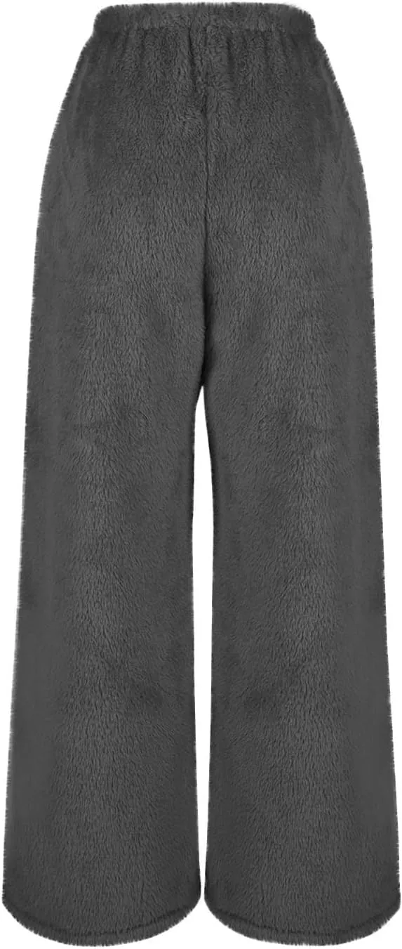 Women's Fleece Lined Wide Leg Pants with Pockets 2024 Loose Baggy Lounge Pants Fall Winter Pants