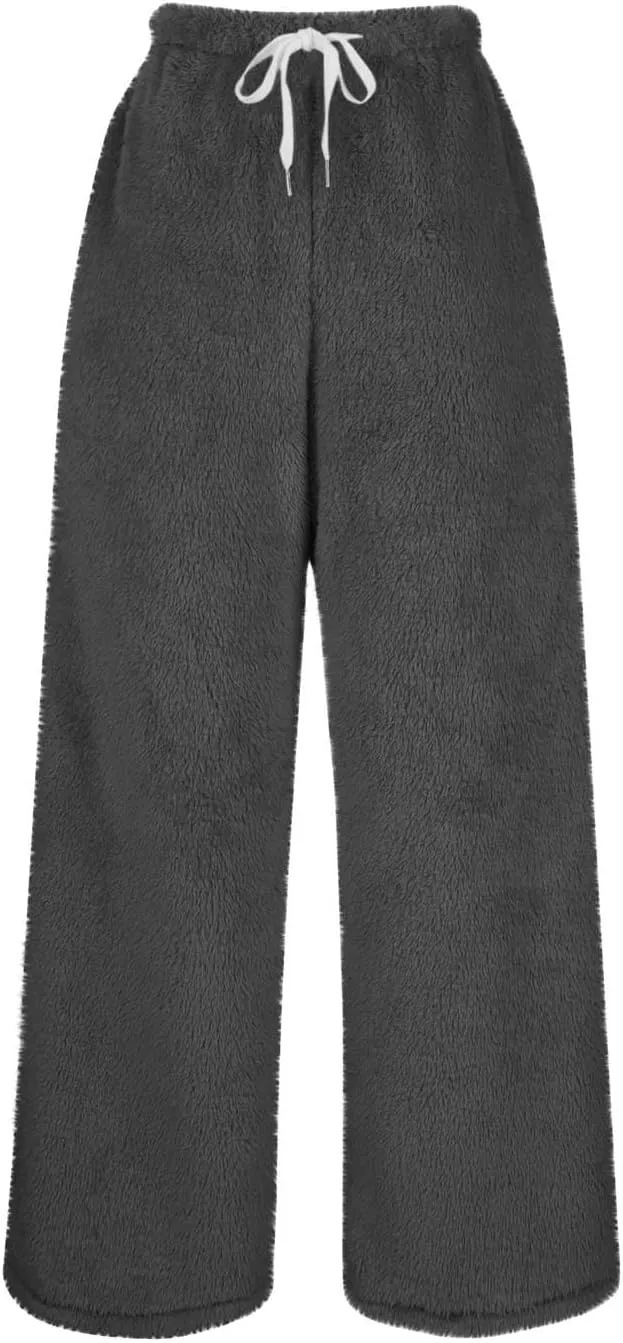 Women's Fleece Lined Wide Leg Pants with Pockets 2024 Loose Baggy Lounge Pants Fall Winter Pants