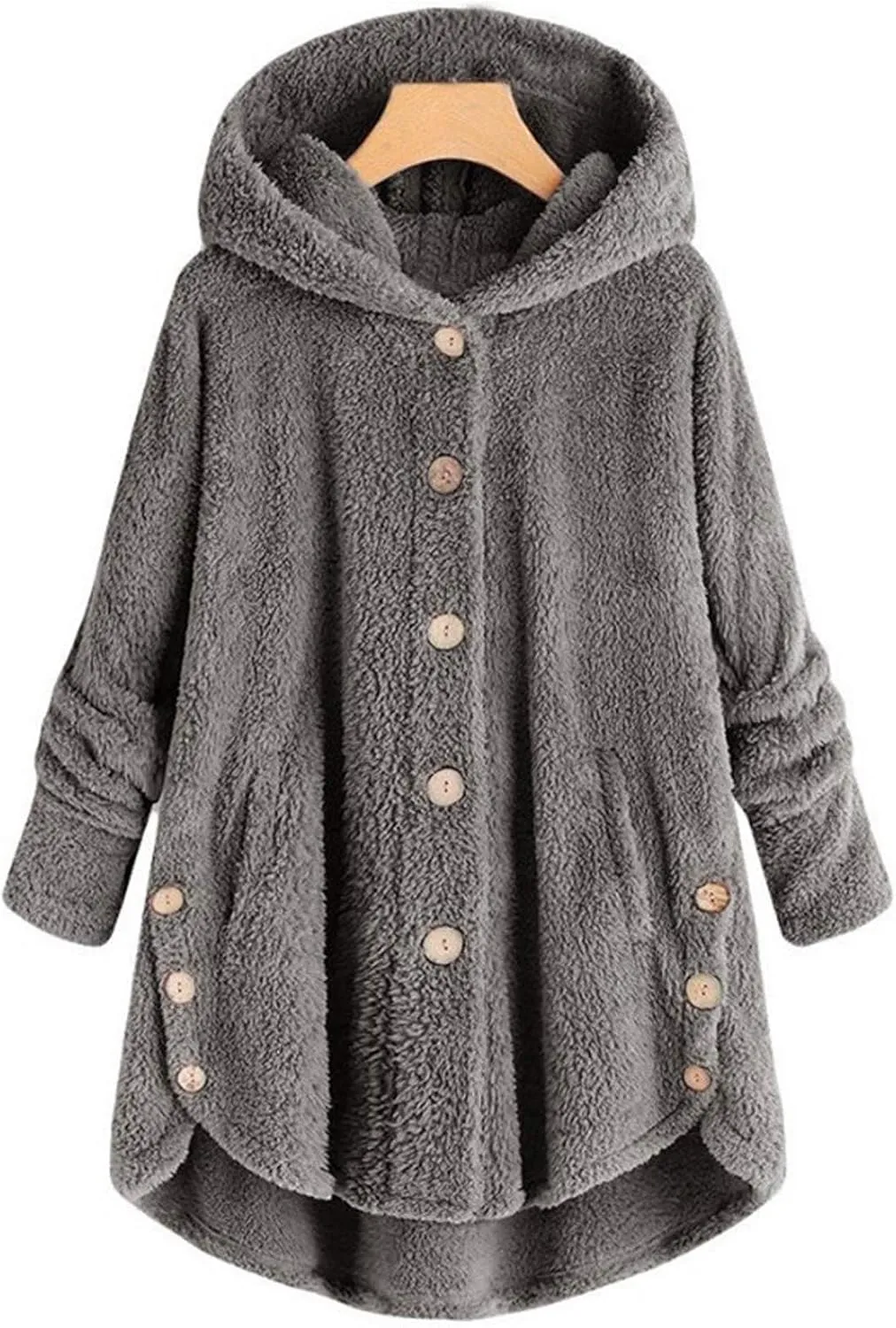 Womens Fuzzy Fleece Hoodie Jackets 2023 Fashion Button Down Sherpa Loungewear Oversized Cozy Home Shearling Coat