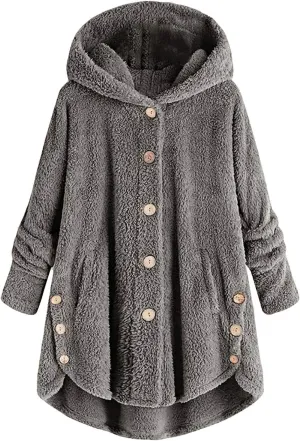 Womens Fuzzy Fleece Hoodie Jackets 2023 Fashion Button Down Sherpa Loungewear Oversized Cozy Home Shearling Coat