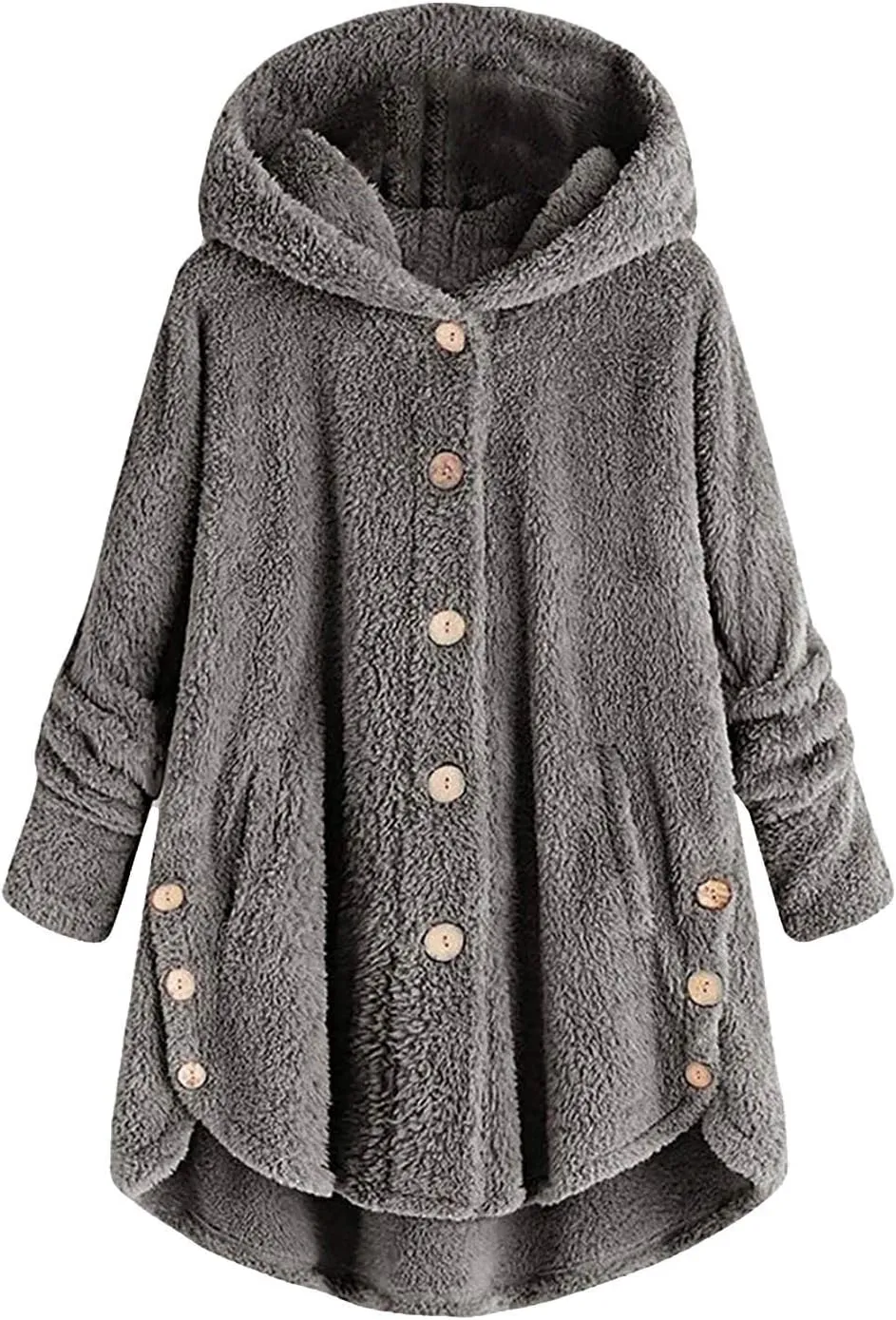 Womens Fuzzy Fleece Hoodie Jackets 2023 Fashion Button Down Sherpa Loungewear Oversized Cozy Home Shearling Coat
