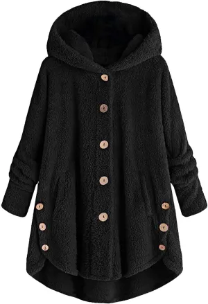 Womens Fuzzy Fleece Hoodie Jackets 2023 Fashion Button Down Sherpa Loungewear Oversized Cozy Home Shearling Coat