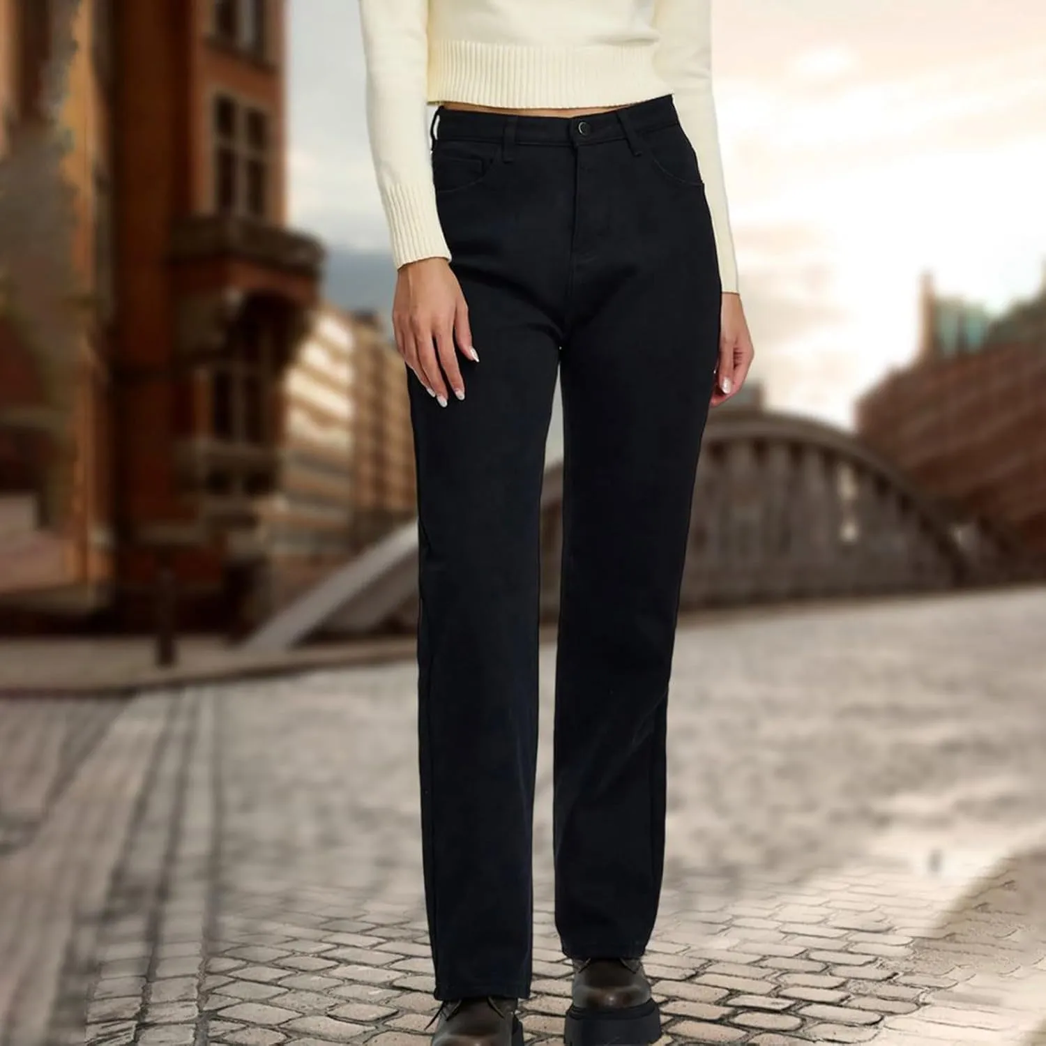 Womens High Waisted Jeans Comfortable Trousers Loose Fit Trendy Jeans Versatile Durable Essential Straight Leg Jeans