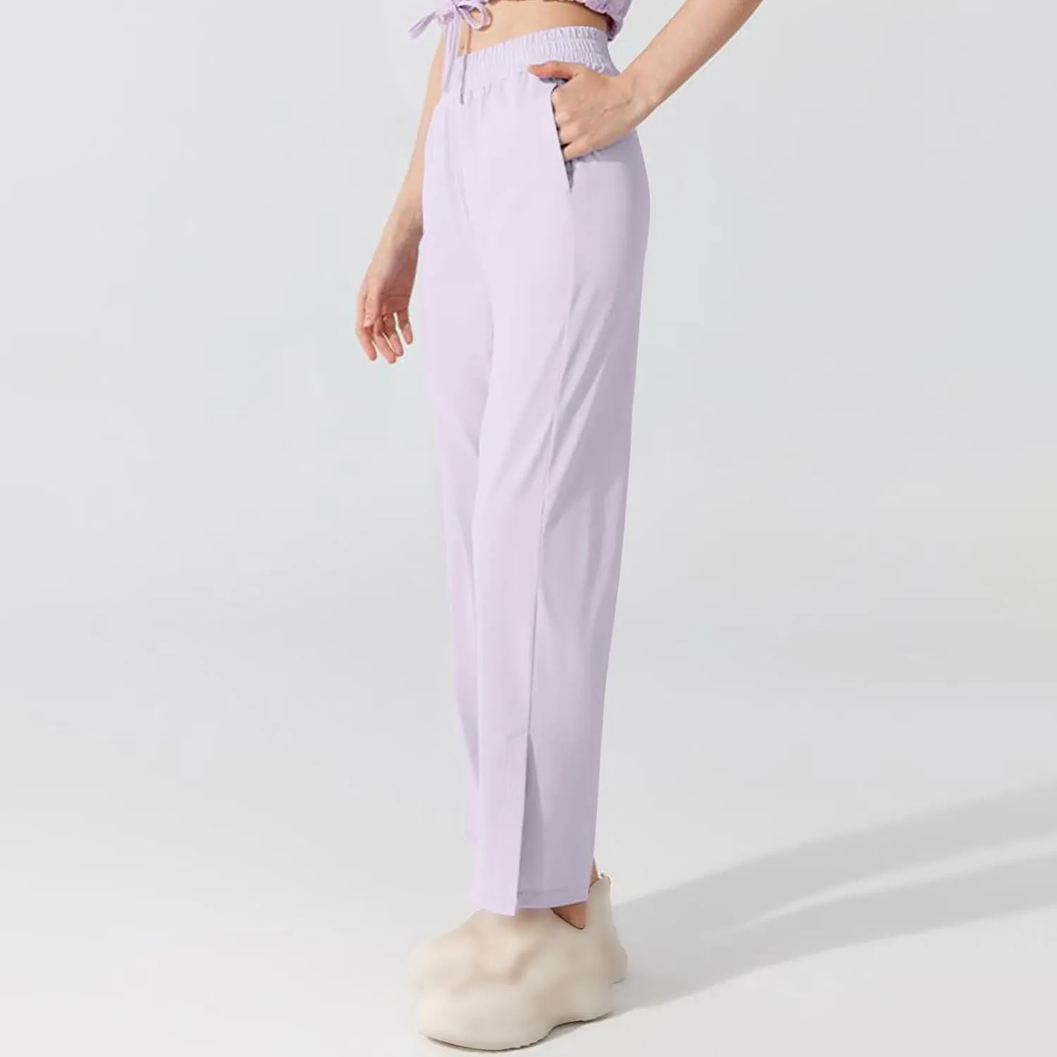 Women's High Waisted Wide Leg Pants with Pockets Casual Loose Palazzo Trousers Solid Straight Baggy Sweatpants Loungewear