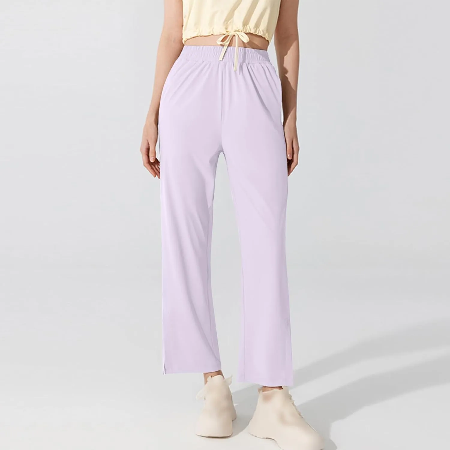 Women's High Waisted Wide Leg Pants with Pockets Casual Loose Palazzo Trousers Solid Straight Baggy Sweatpants Loungewear