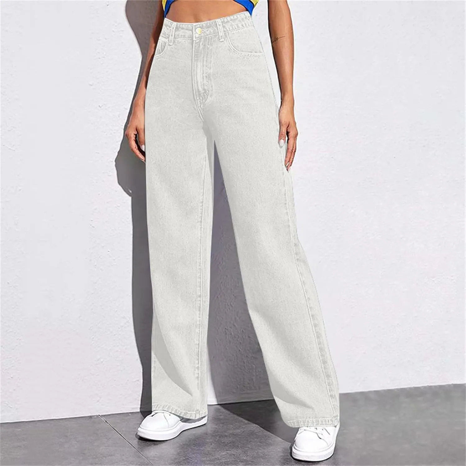 Womens Jeans High Waisted Straight Leg Loose Stretchy Lightweight Baggy Jeans Vintage Comfy Denim Sweatpants with Pockets