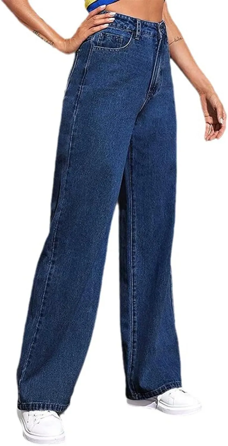 Womens Jeans High Waisted Straight Leg Loose Stretchy Lightweight Baggy Jeans Vintage Comfy Denim Sweatpants with Pockets