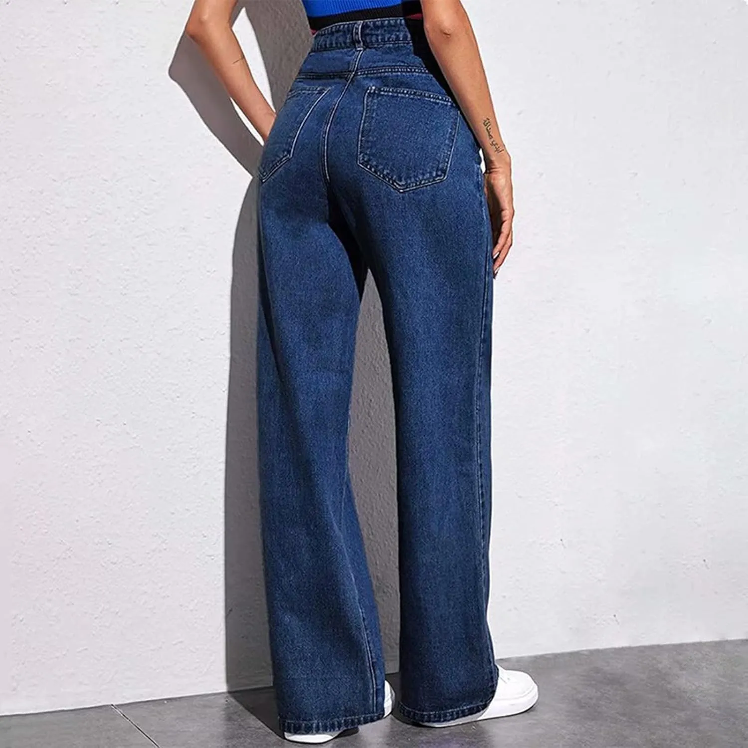 Womens Jeans High Waisted Straight Leg Loose Stretchy Lightweight Baggy Jeans Vintage Comfy Denim Sweatpants with Pockets