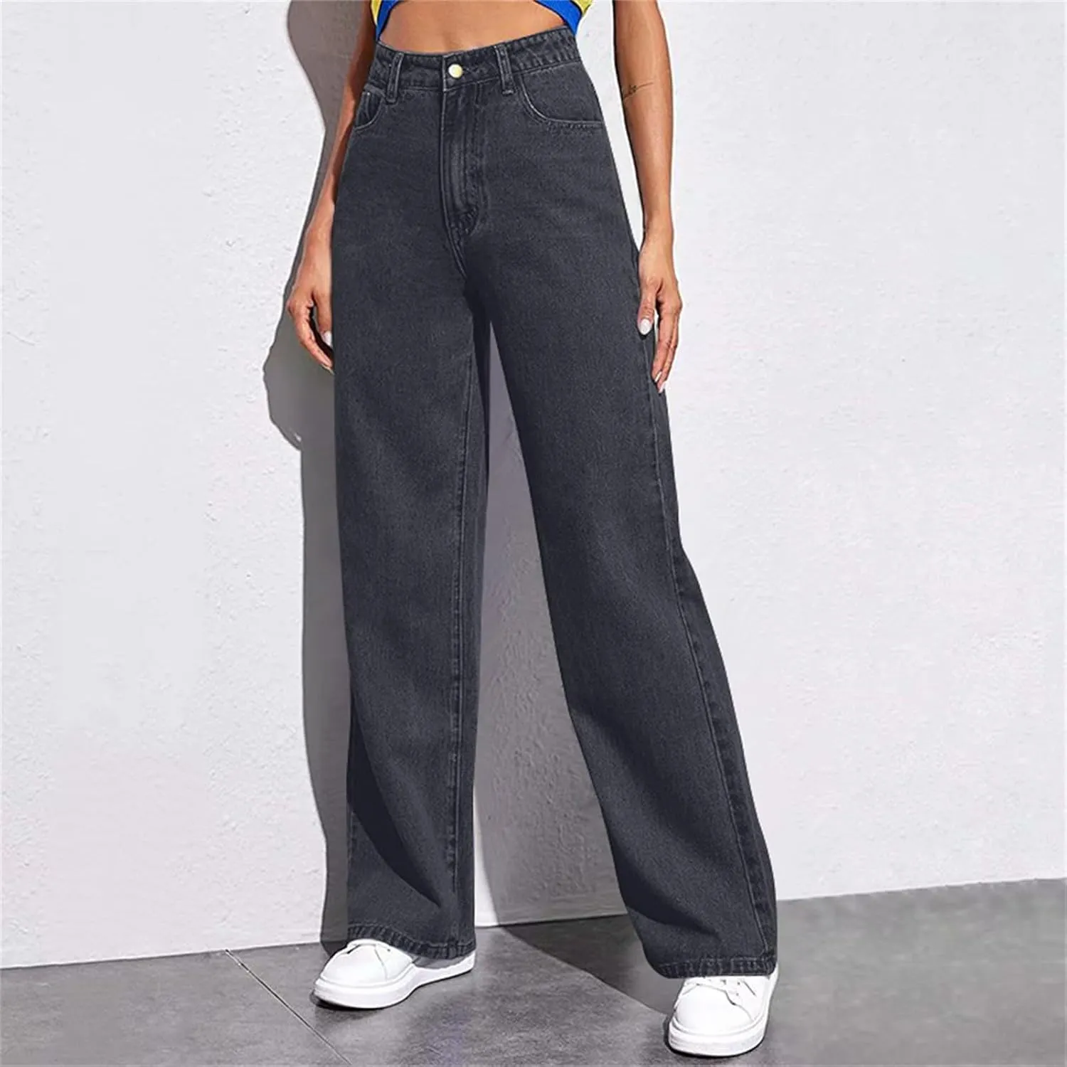 Womens Jeans High Waisted Straight Leg Loose Stretchy Lightweight Baggy Jeans Vintage Comfy Denim Sweatpants with Pockets
