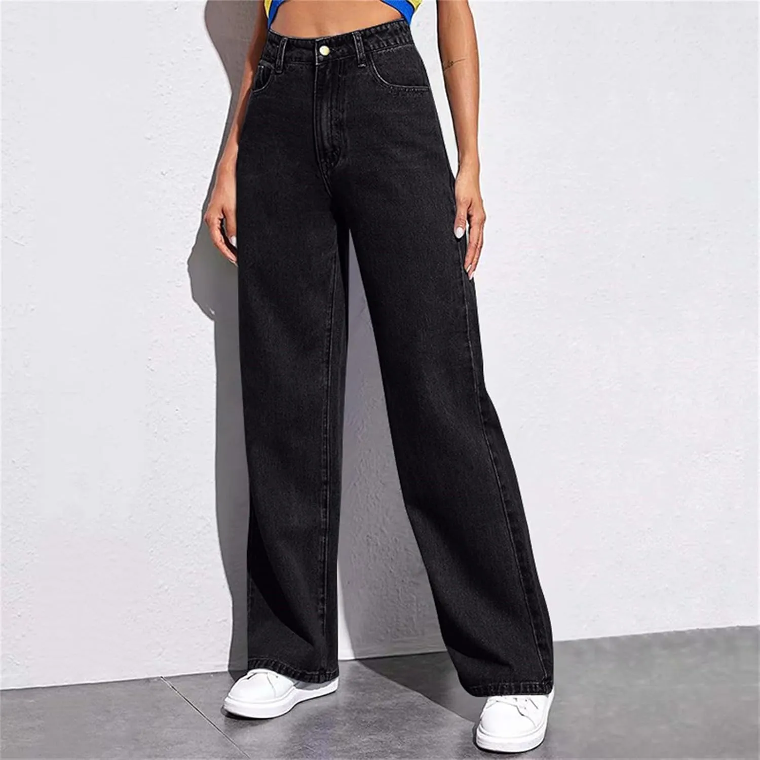Womens Jeans High Waisted Straight Leg Loose Stretchy Lightweight Baggy Jeans Vintage Comfy Denim Sweatpants with Pockets